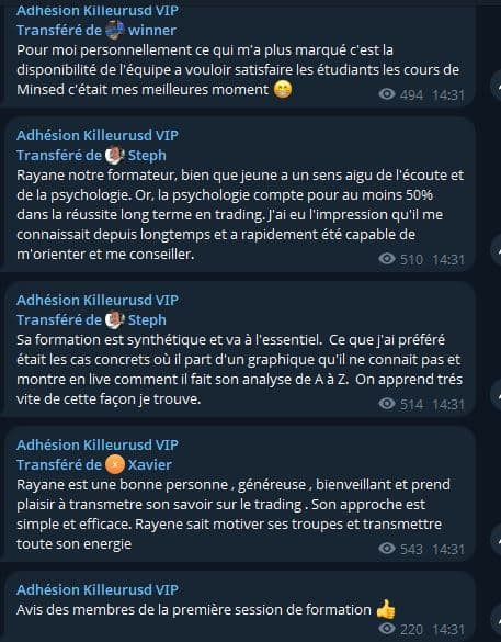 Capture d'un retour d'élève dans le groupe privé (1)